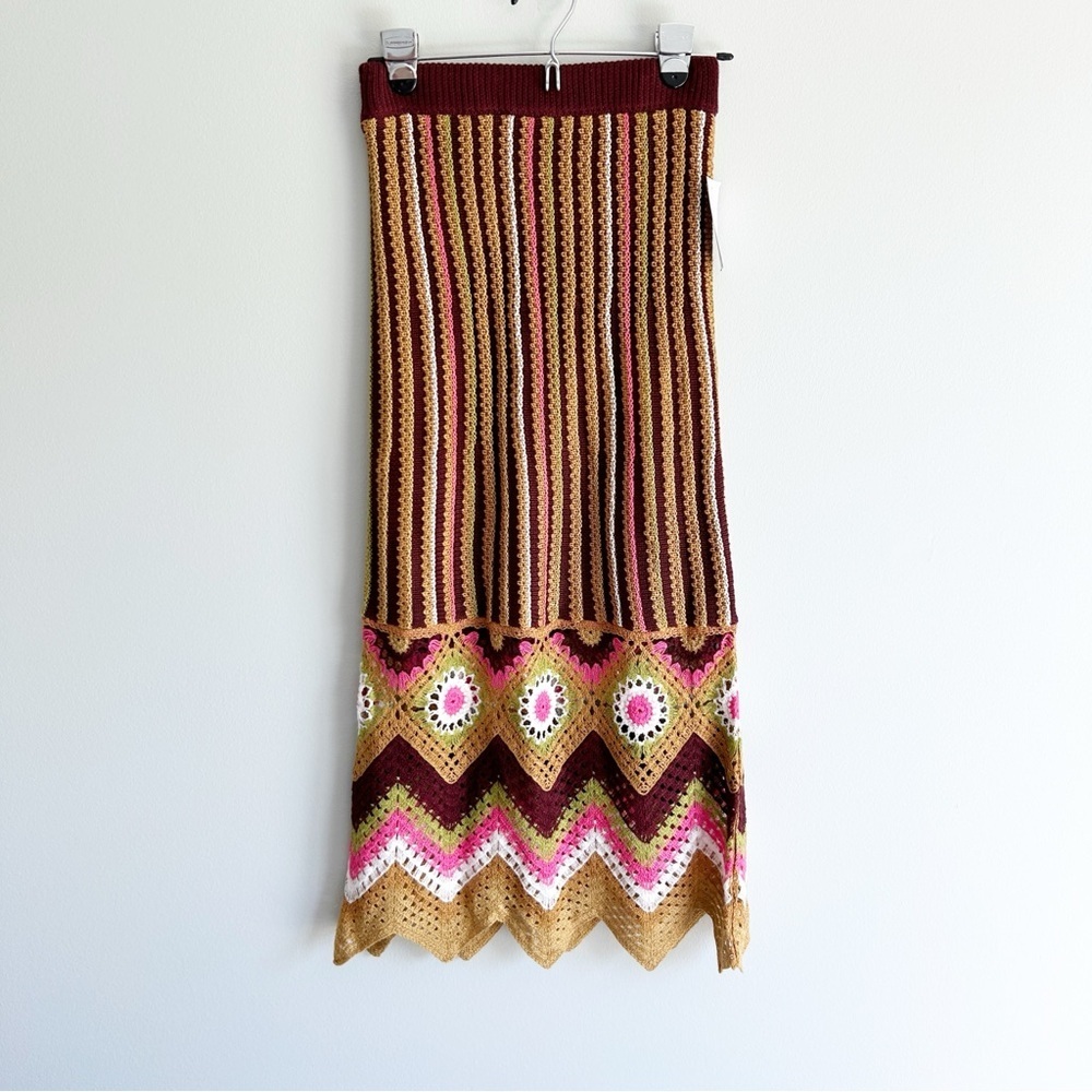 NWT SO Revival Collection Mustard Multi Machine Crochet Festival Skirt XS